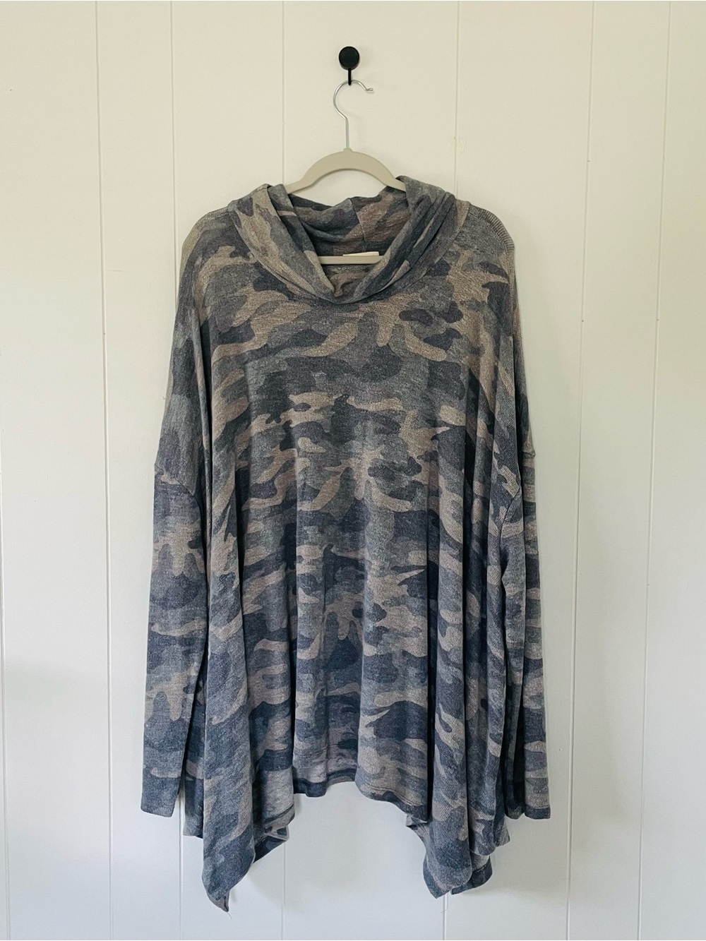 ODDY Gray and green Cowl Neck Camouflage Sweater
